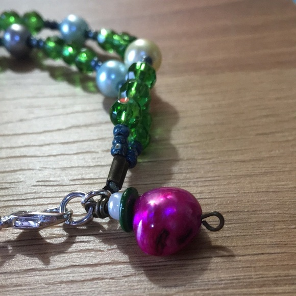 Double Strand Ladies Beaded Bracelet, Green Beaded Ladies Bracelet with Pearls - Picture 3 of 7